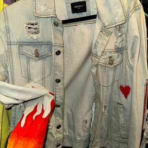Distressed Custom Painted F21 Jean Jacket, Size XS